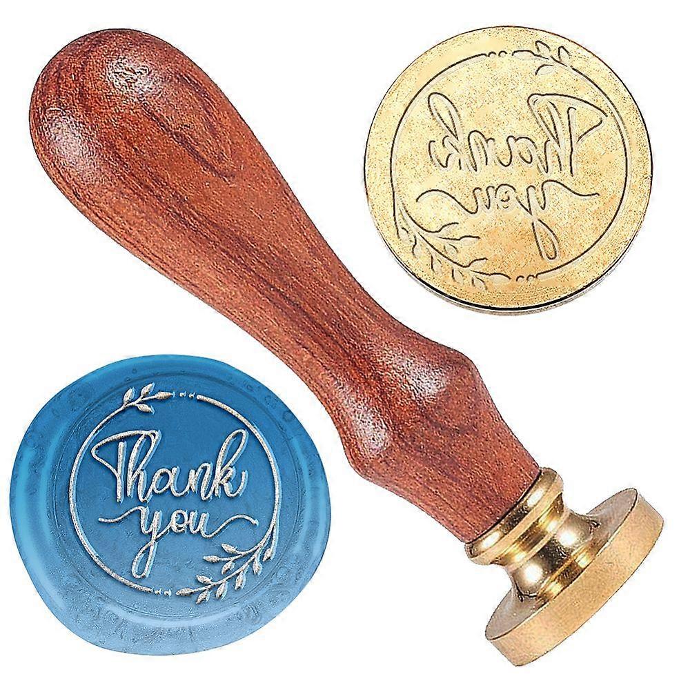 1pc Wax Seal Stamp Set 1Pc Golden Tone Thank You Sealing Wax Stamp Solid Brass Head with 1Pc Wood Handle for Envelopes Invitations Gift Card Word 83x2