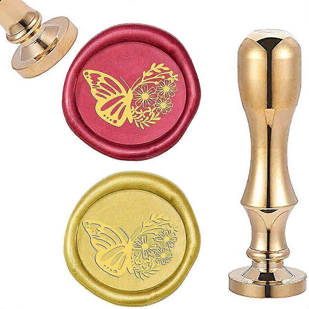 1Set DIY Scrapbook Brass Wax Seal Stamp and Handle Sets Butterfly Pattern Golden 87x20mm Stamp: 2.55cm