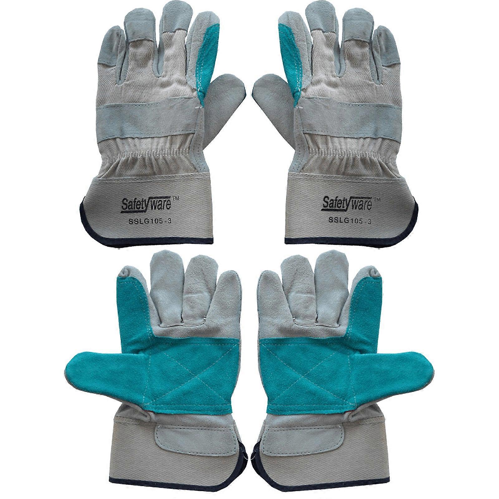 2 Pair Safetyware Heavy Duty Cowh.ide Leather Safety Work Gloves Bulk For Gardening Mechanic Construction Builder General Purpose