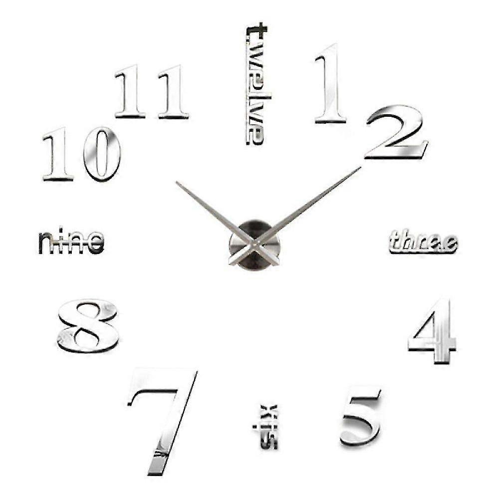 Diy Wall Mounted Clock Modern Unique Numbers Design Decorative, Sliver