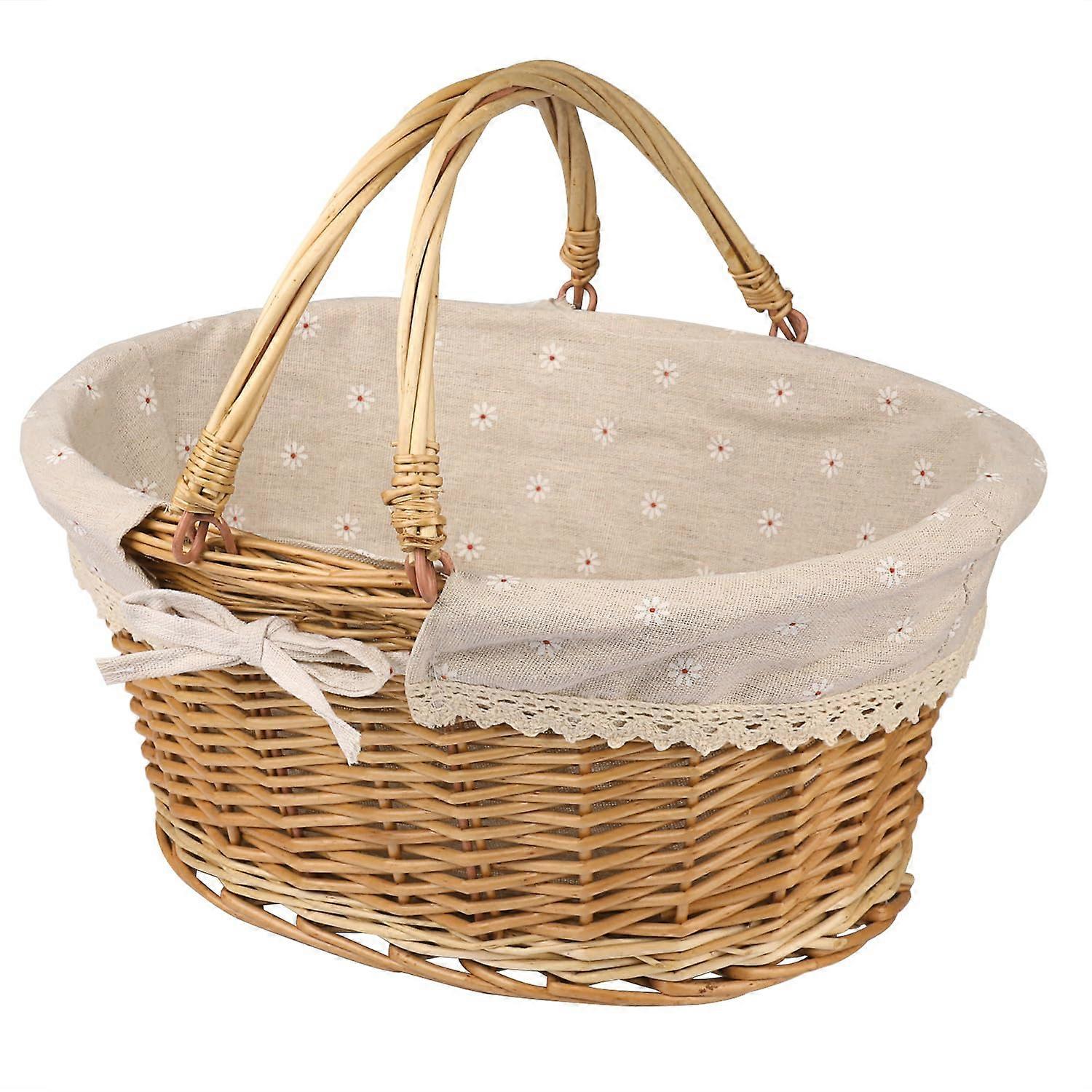 Large wicker basket with handle 14.2x11x6.7 inches multipurpose