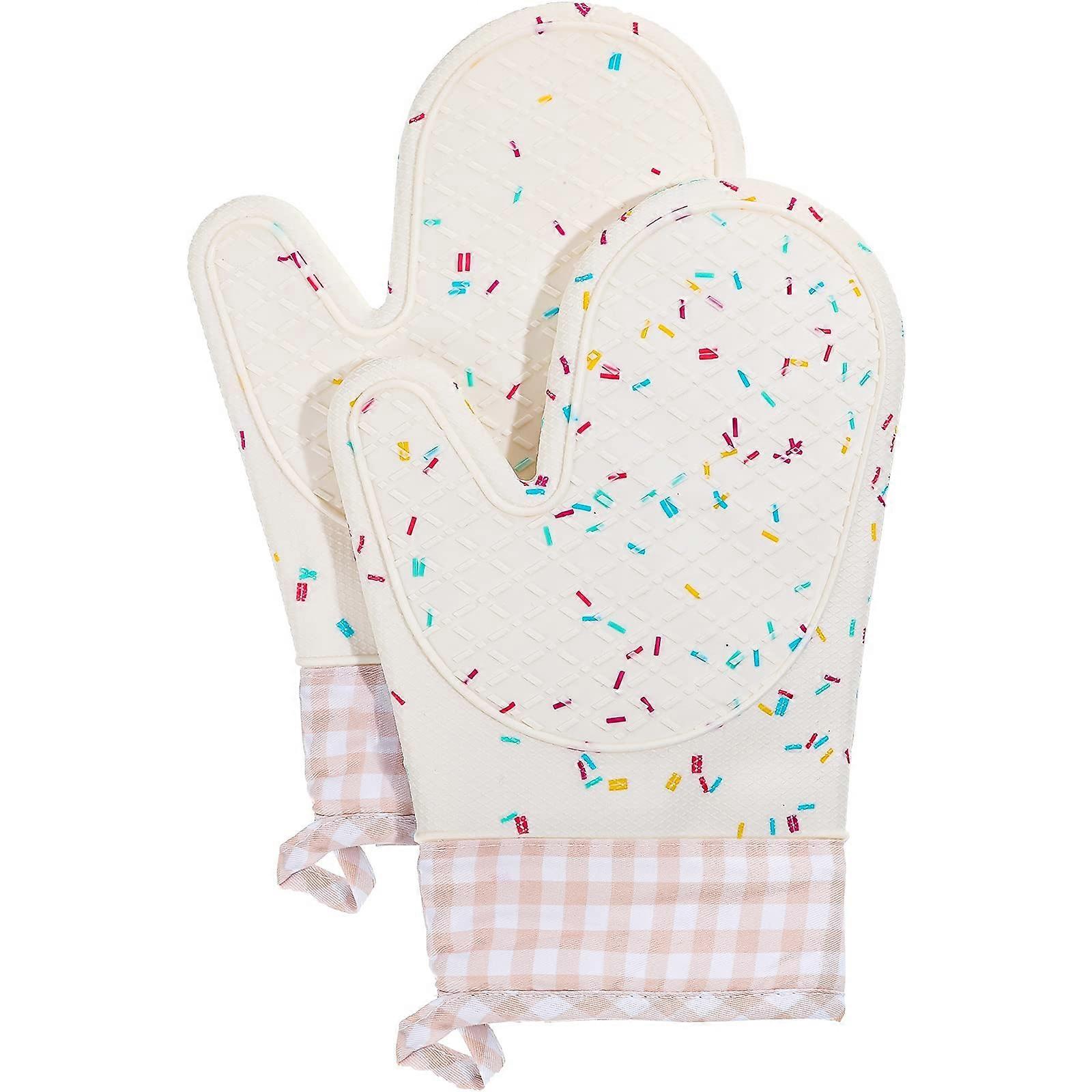 Silicone Oven Mitts Set of 2 - Heat Resistant Up to 500°F, Washable with Cotton Lining for Cooking and Baking