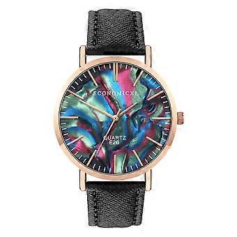 Fashion Men Women PU Leather Wrist Watch Analog Display Delicate Quartz Watch(Black)