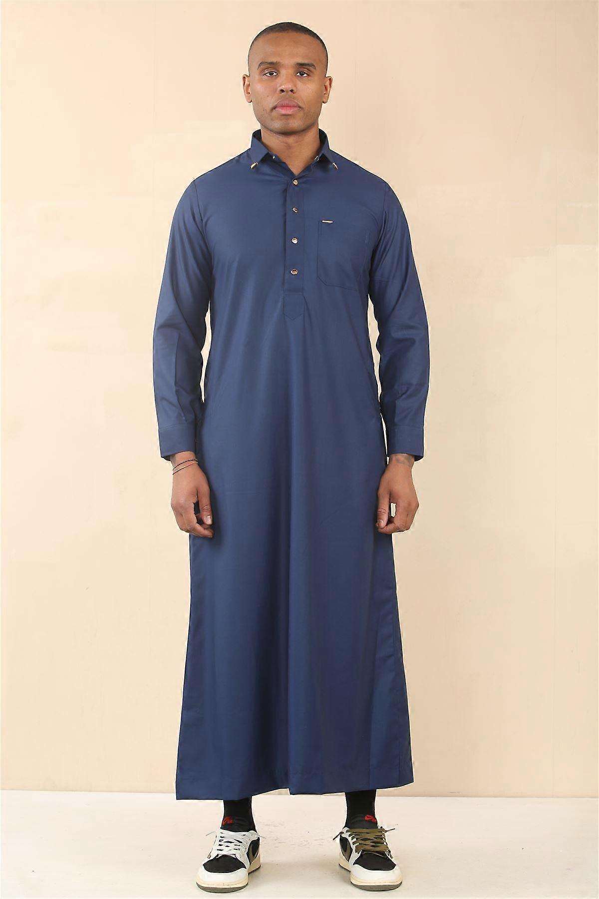 Men's Blue Thobe Arab Saudi Emirati Islamic Clothing Jubba Robe