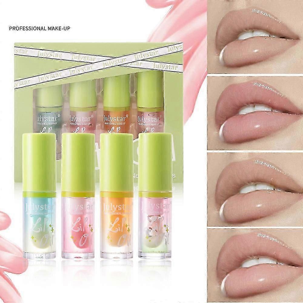 4 Colors Lip Oil Lip Glaze, Big Brush Head Hydrating Lip Glow Oil, Shiny Transparent Lip Gloss Plumping, Moisturizing Non-Sticky Formula