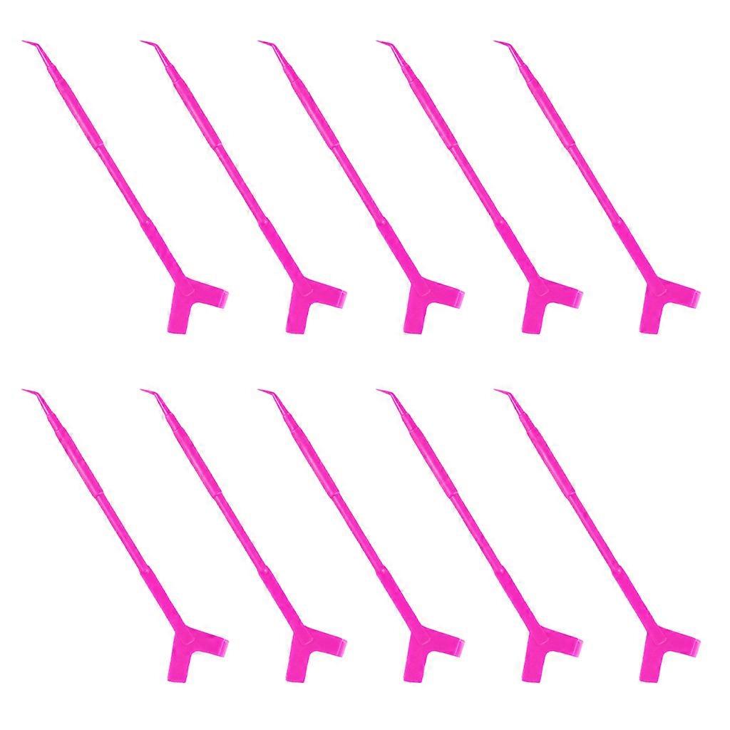 10Pcs False Eyelash Tweezers With Hot Glue Spoon Lash Lifting Curler Applicator 2 Way Plastic Eyelash Perming Stick Tool Rose Red