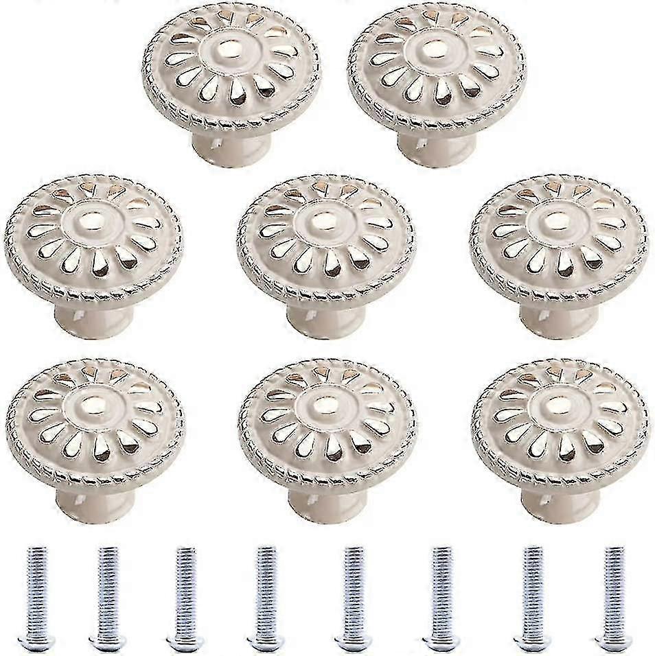 8PCS White Vintage Cabinet Handles, Round Drawer Pulls for Kitchen Cabinet Door Knobs