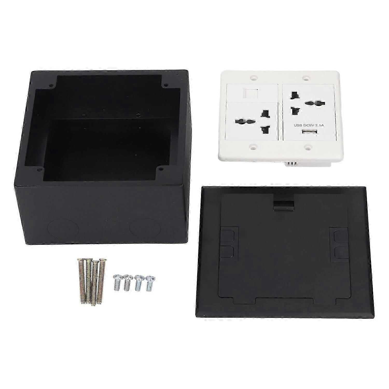 Floor Power Socket Box Stainless Steel 16A 3 Prong Hole USB Computer Port Recessed Outlet Box