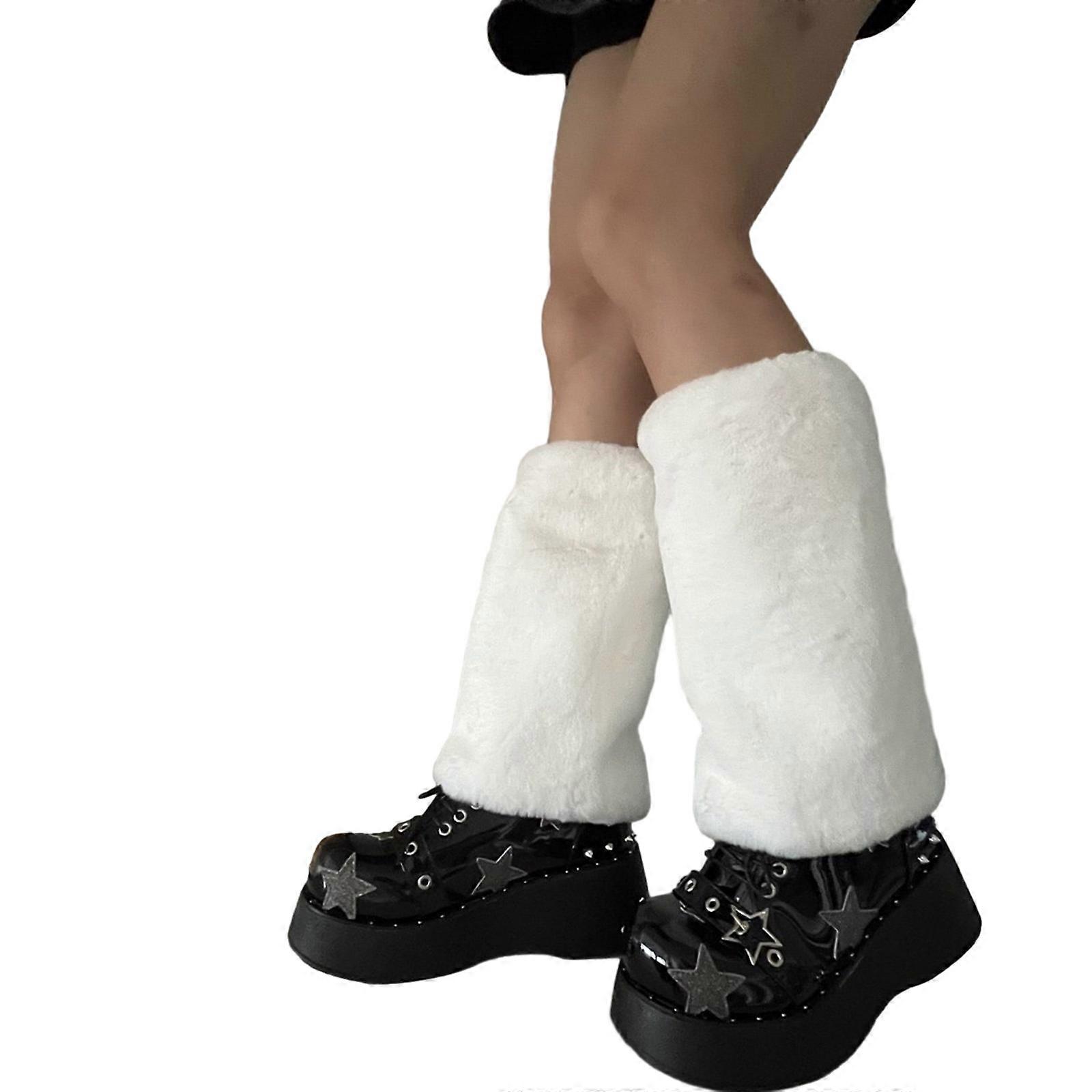 Faux Furs Leg Warmer,Warm Soft Cozy Fuzzy Leg Warmer Boot Cuffs Cover for Women Party Costumes Boot Sleeves Boot Covers White 30CM