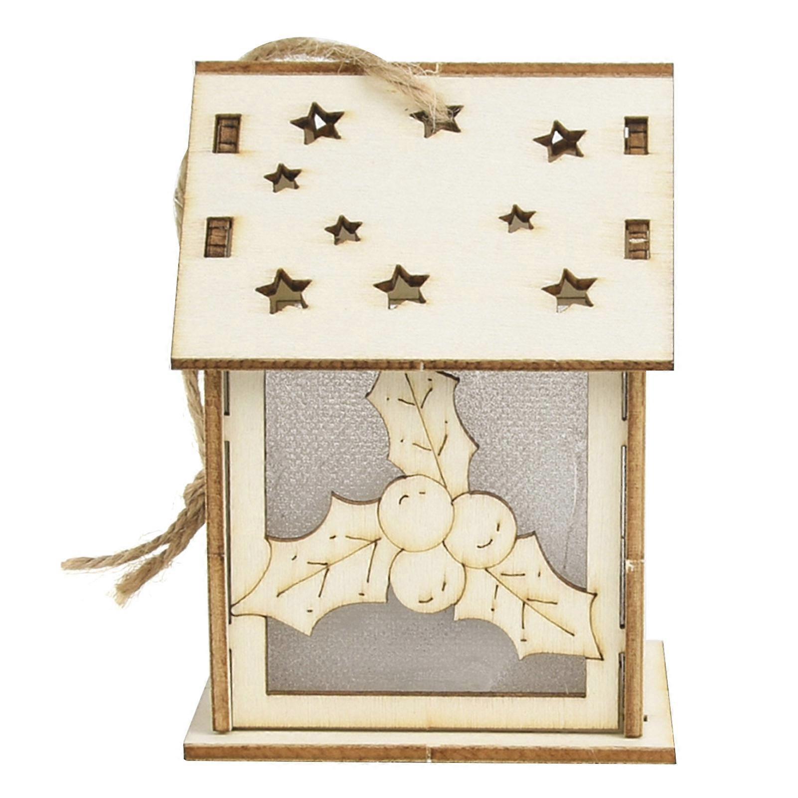 Christmas DIY Wooden House Random Light Color with Rope Christmas Tree Hanging Decoration