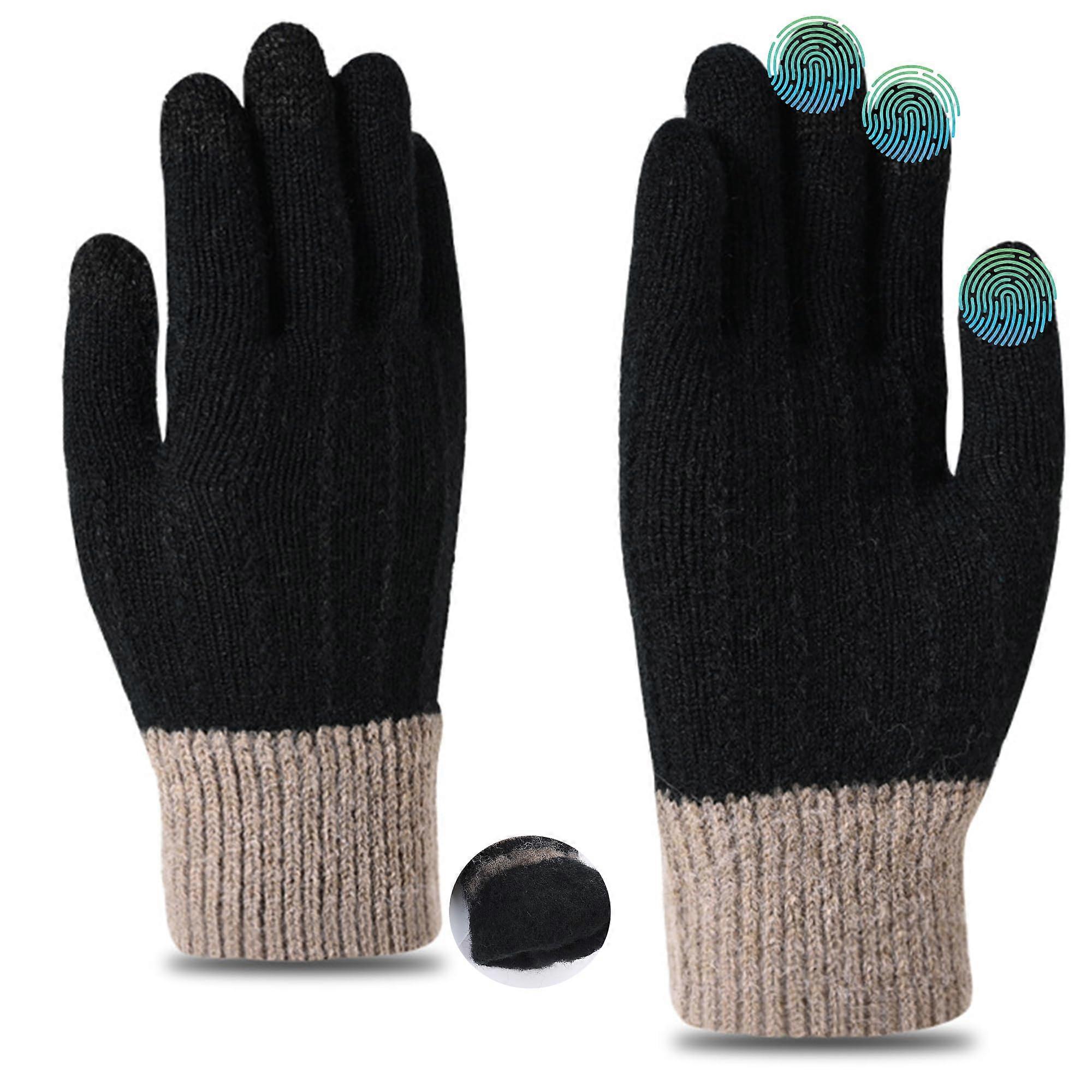 Unisex Winter Knit Gloves With Soft Fleece Lining Windproof Touchscreen Compatible Elastic Cuff For Cold Weather