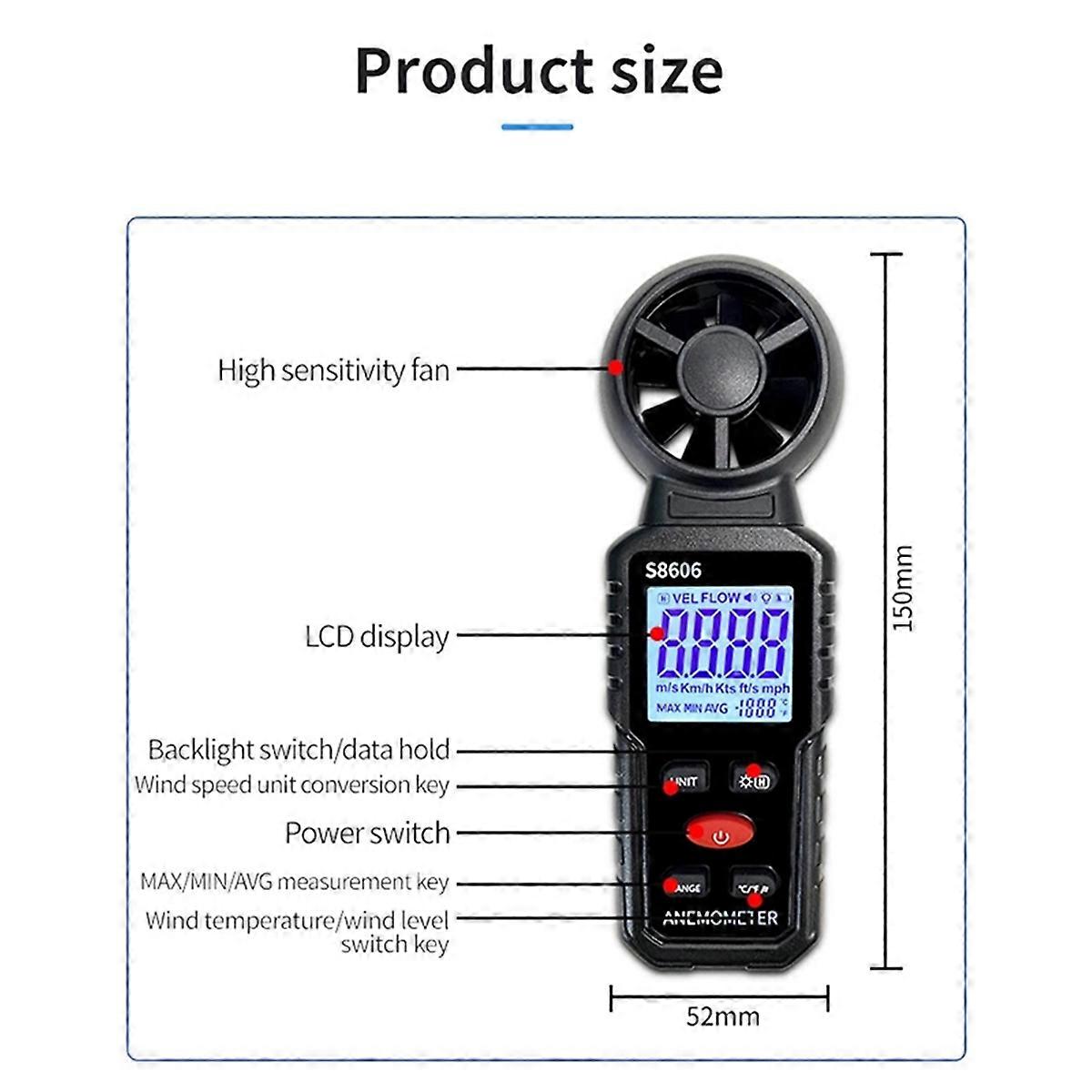 S8606 Anemometer Wind Meter Tester Measuring Air Indoor Outdoor