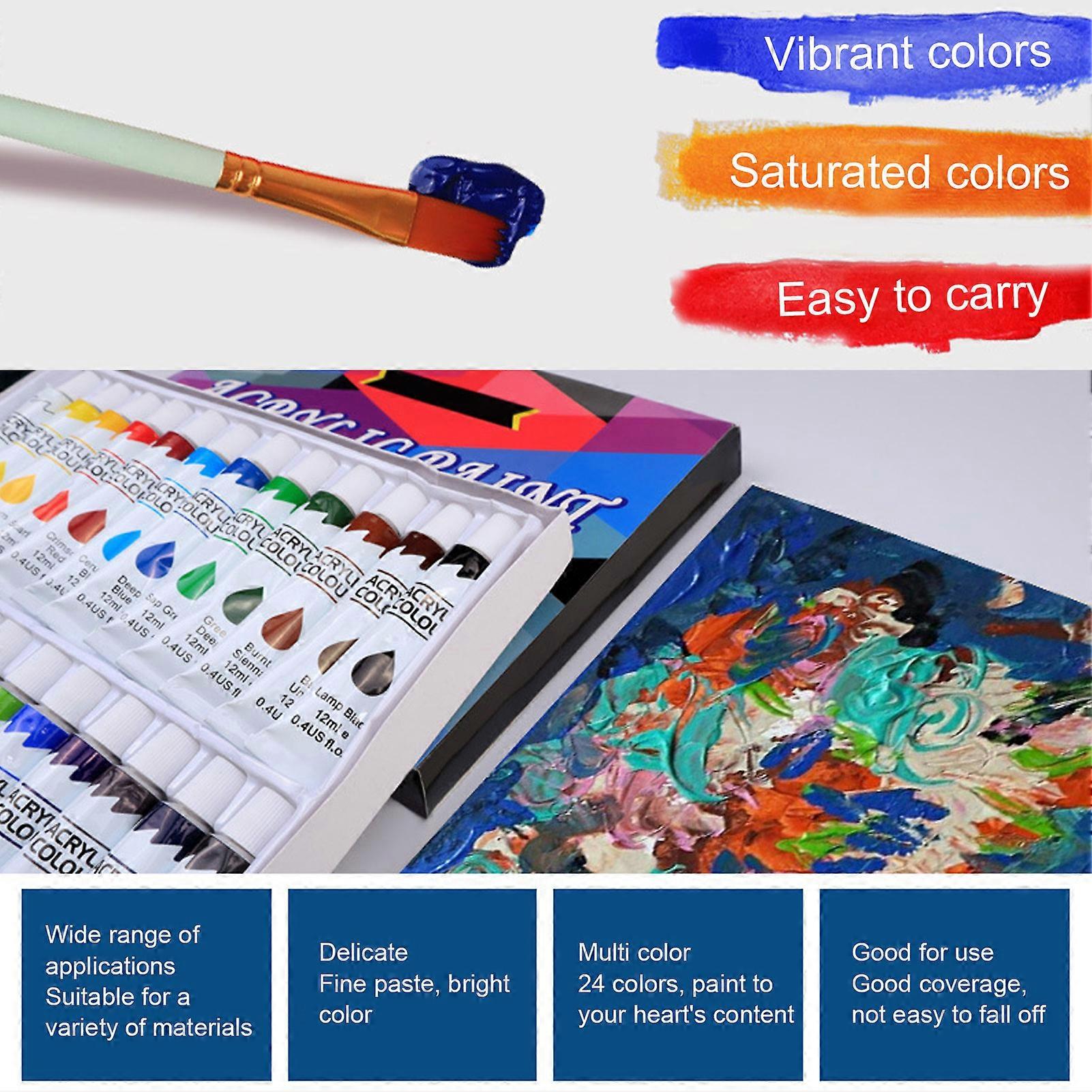 24 Color Gouache Tube Set 12ml Each Waterproof Strong Covering Power Acrylic Paint Set with Color Card for Fabric Stone