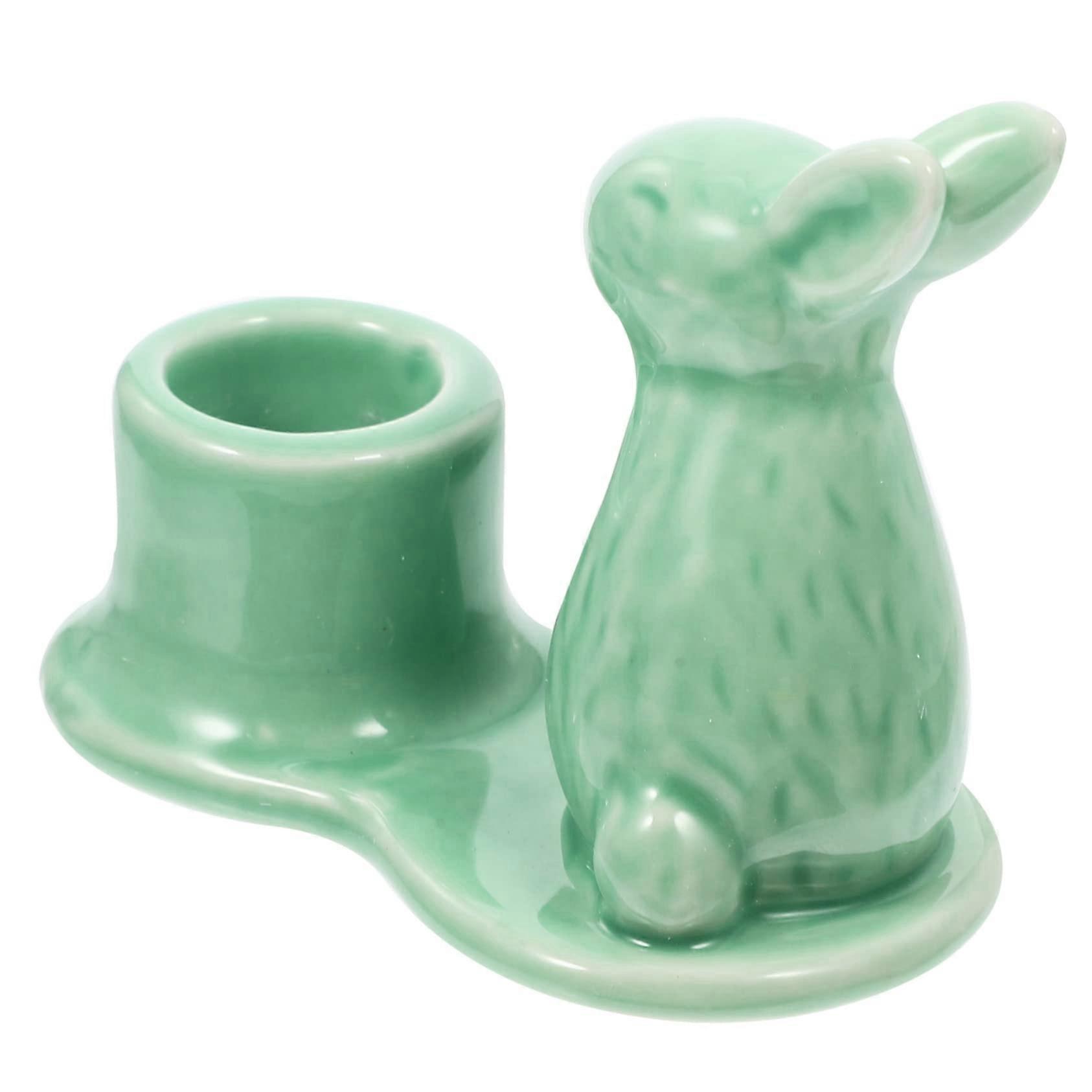 Rabbit Candlestick Vintage Candle Holder for Easter Bunny Pillar Candles, Ceramic Egg Stands, Dining Table Decor