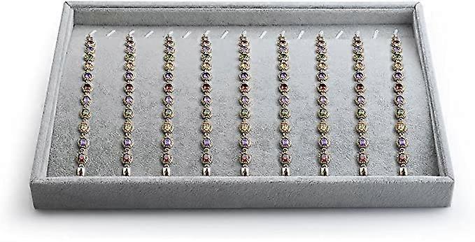 Velvet Jewelry Drawer Organizer Stackable Tray in Grey with Chain Design for Jewelry Storage and Display