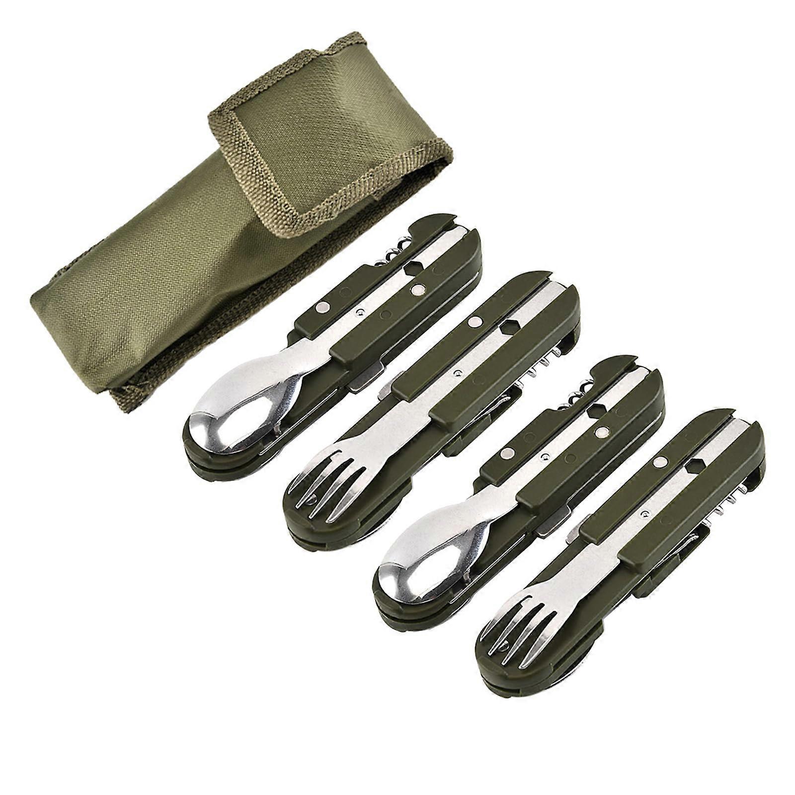 Detachable camping tableware set, 5-in-1 stainless steel travel tableware,Multifunctional
