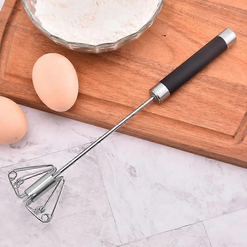 Hand-Pushed Stainless Steel Egg Whisk, Manual Beater for Mixing, Whisking, and Milk Foaming, Rotating Design