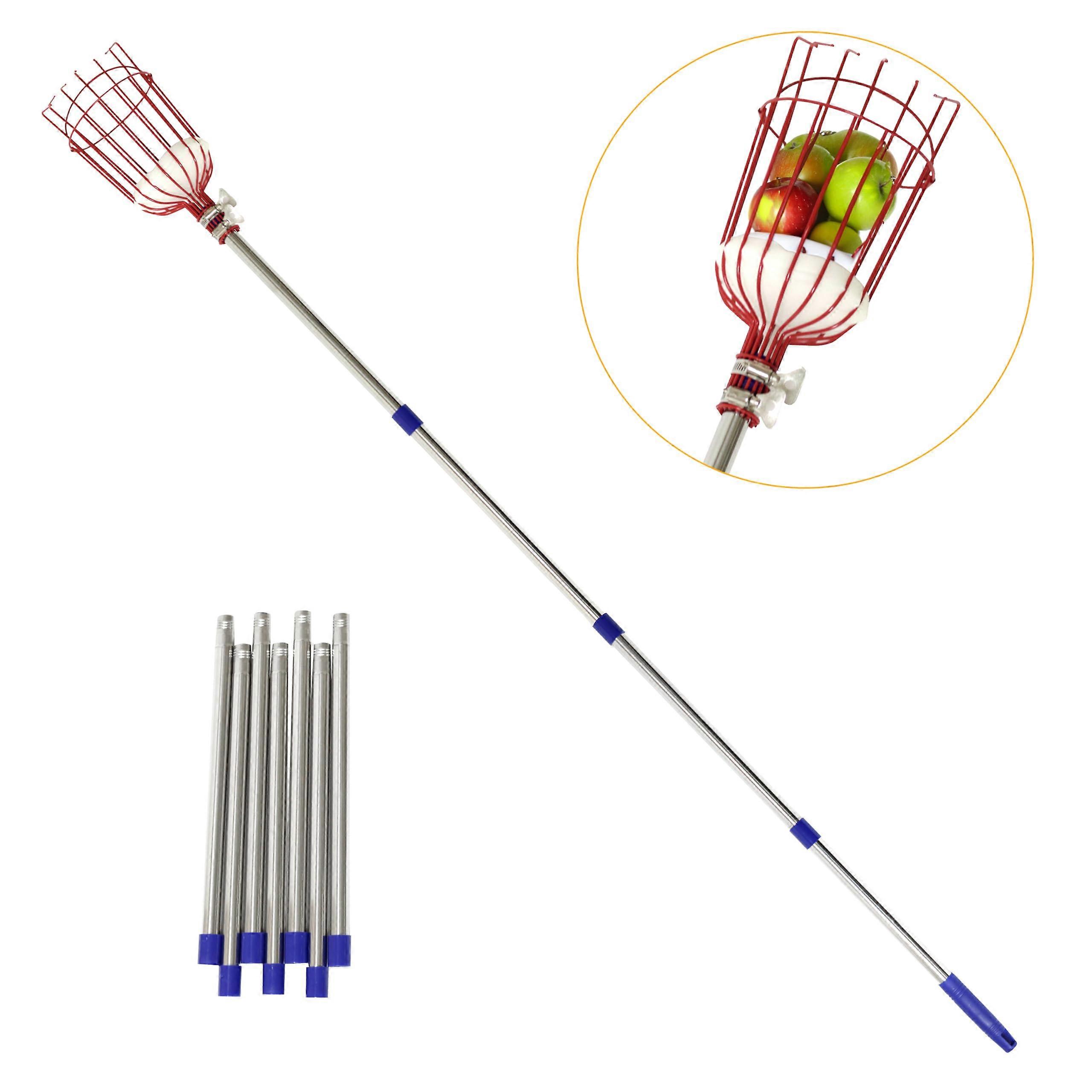 Fruit Picker, Red Aluminum Extendable Fruit Harvester Tool with Comfortable Grip, Lightweight Design and 6-Foot Reach