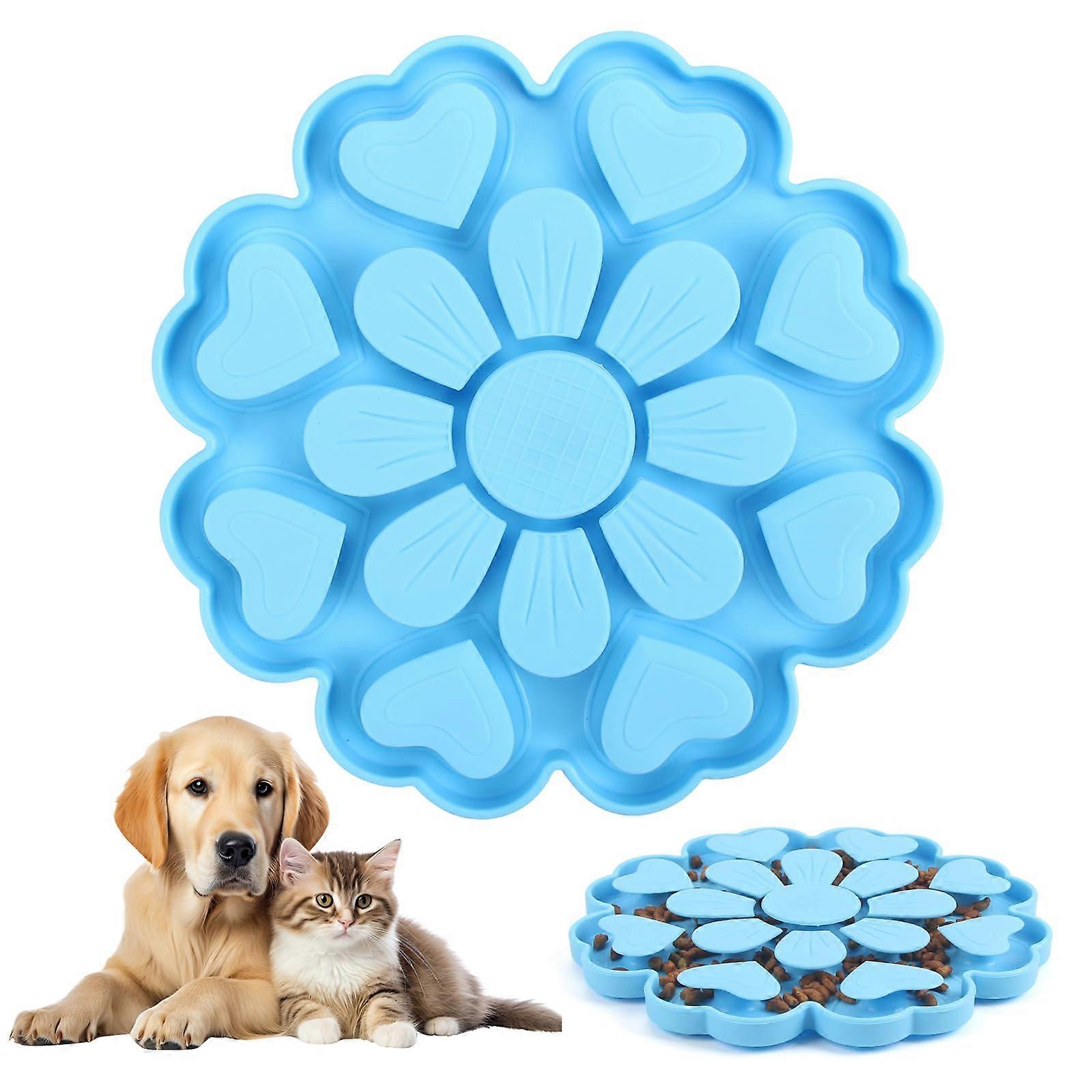 Dog Silicone Snuffle Mat, Pet Food Flower Design Slow Feeder for Medium Large Dogs (Blue)