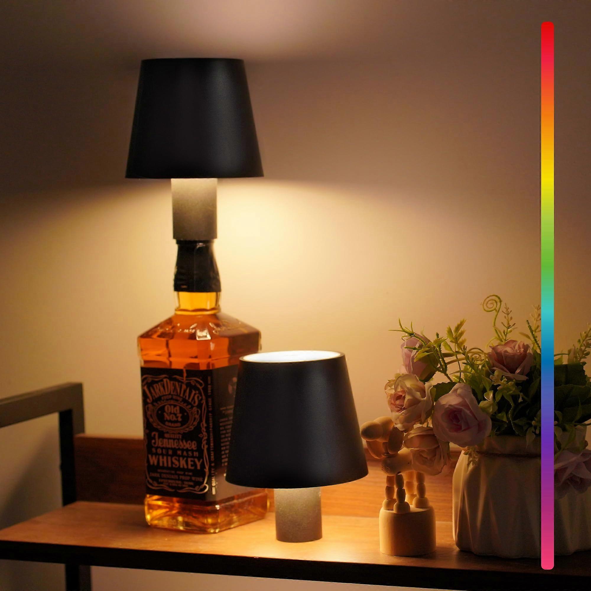 2Pack LED Wireless Wine Bottle Lamp, RGB 5 Modes, IP54 Waterproof Rechargeable Touch Control Table Lamp, Black