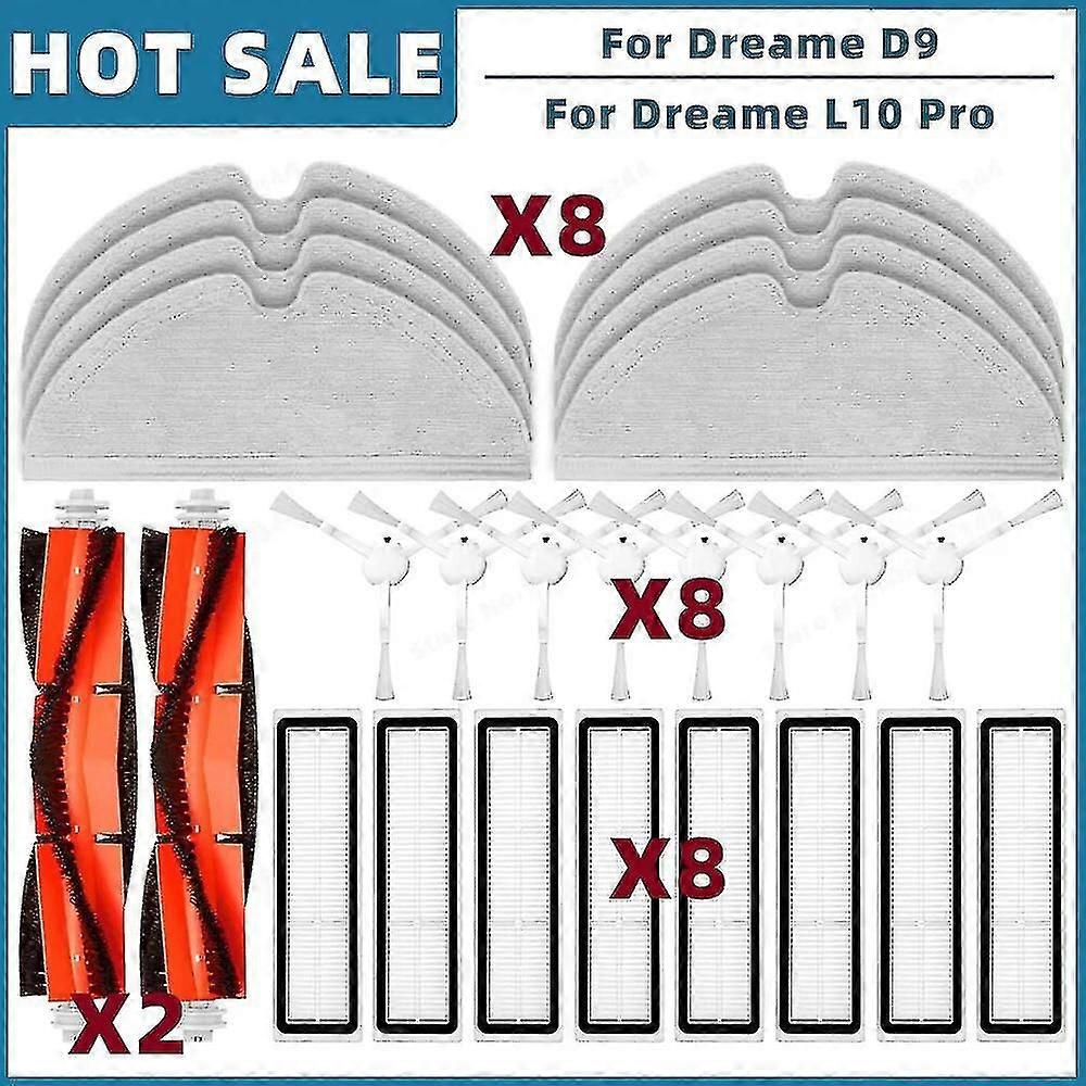 Compatible For Dreame Bot L10 Pro, D9, D9 Max, D9 Pro, Trouver Lds Finder Replacement Parts Main Side Brush Hepa Filter Mop