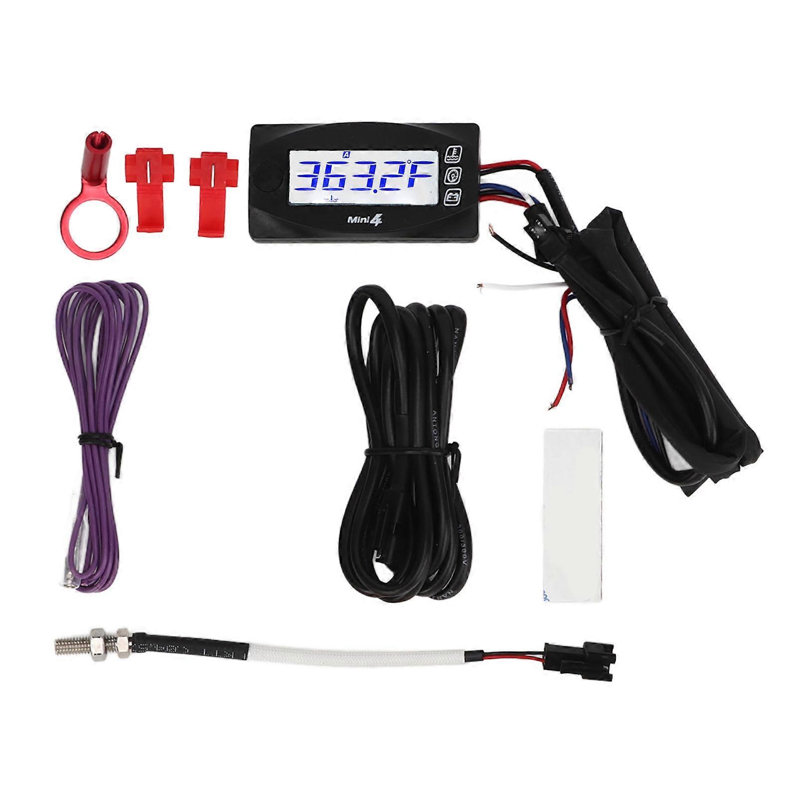 Motorcycle Thermometer Digital Moto Cylinder Head Temperature Voltage Time RPM 4 in 1 Meter DC12V with Spark Plug