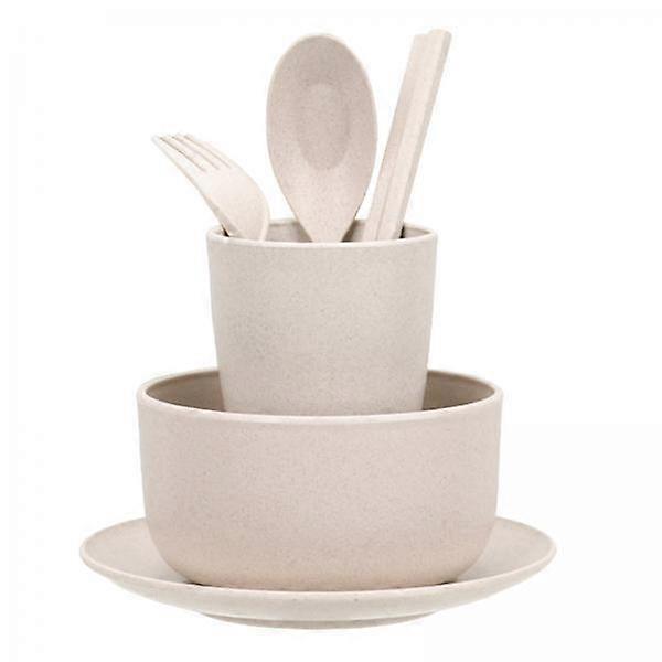 6x6Pcs Straw Dinnerware Set ,Microwave Use Spoons Utensils Set for College Dorm