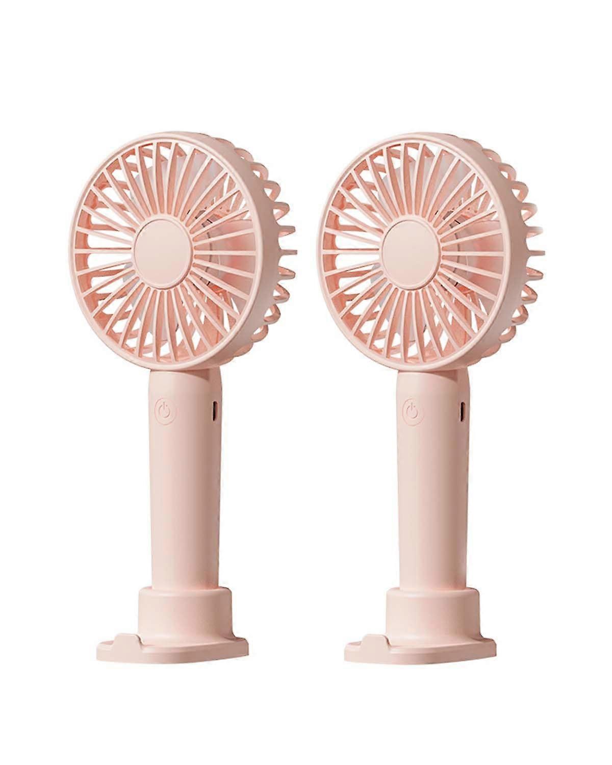 Portable Handheld Fan 2 Pack, USB Rechargeable Mini Fan with Phone Holder, Ultra Quiet, 3 Speed, All Day Battery Life, Pink