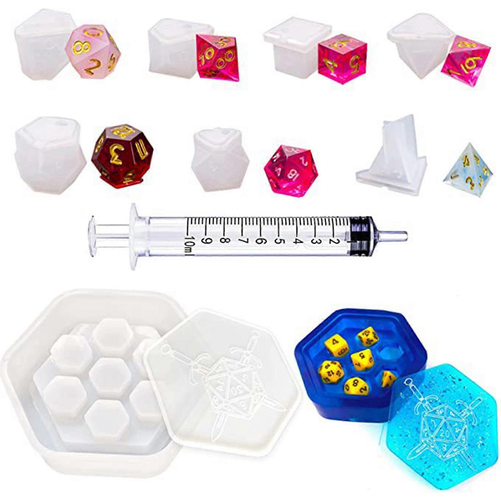 Polyhedral Game Dice Silicone Mold Set Dice Molds for Resin Casting Digital Dice Games Craft Set Making for Handmade