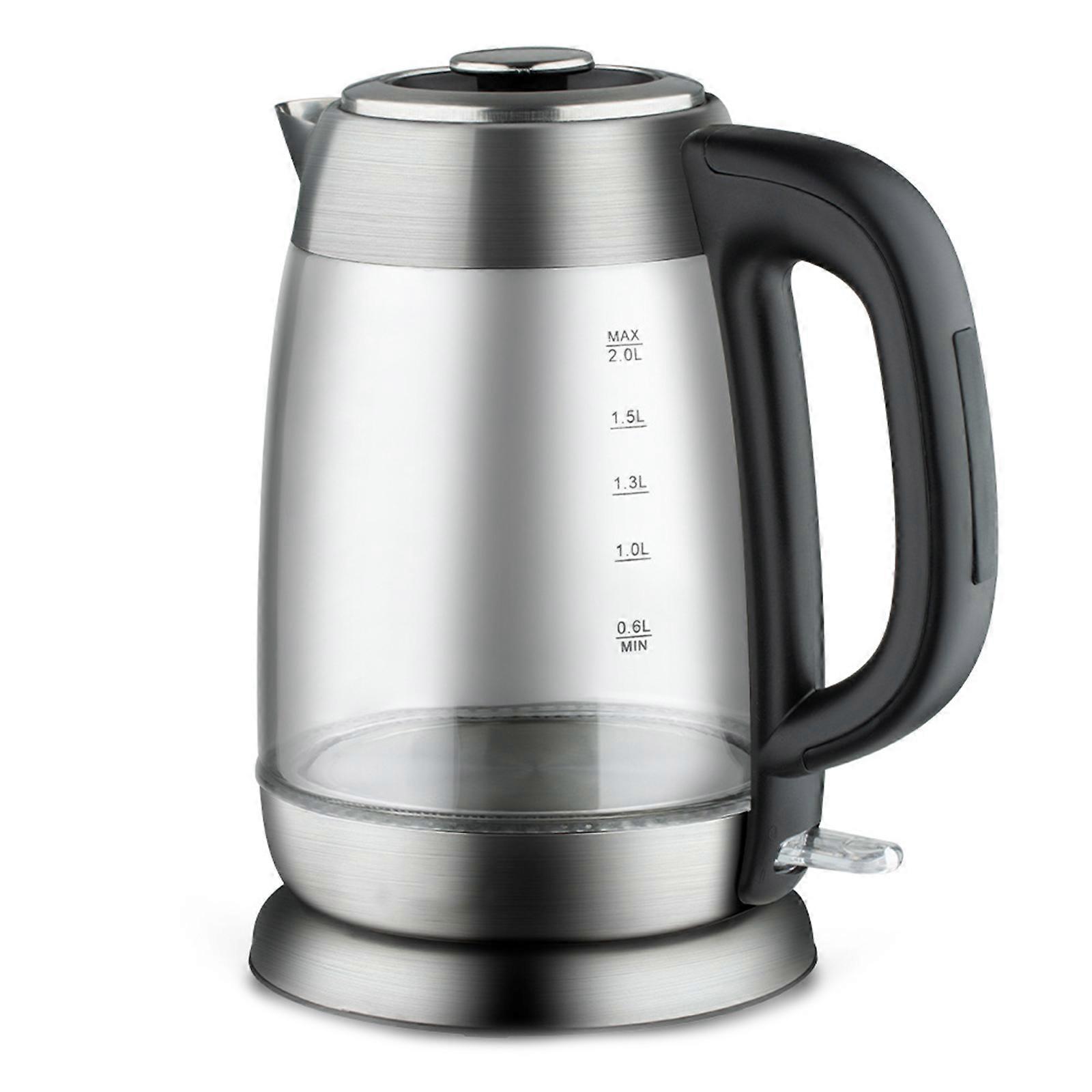 Electric Kettle 2000mL 2000W Coffee & Teas Kettle Borosilicate Glass Wide Opening Auto Shut-Off LED Light 360° Rotation