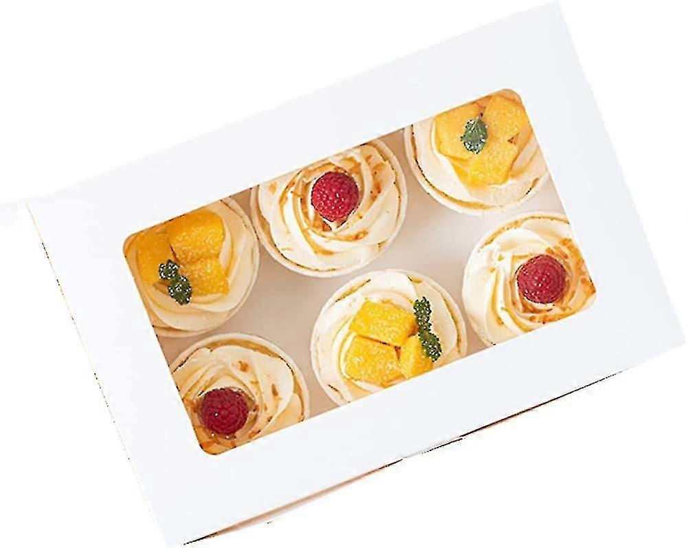 15 Pcs  Gift Cupcake Boxes 6 Hole, White Cupcake Box With Window And