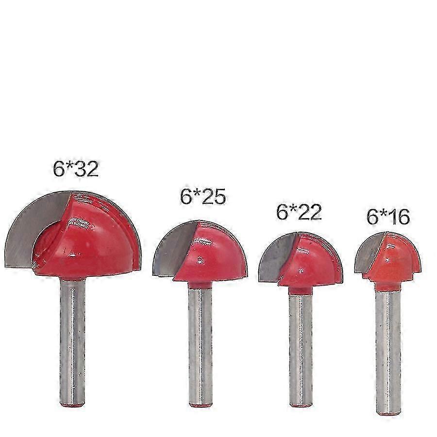 4 pieces of 6mm shank router core box bits for CNC round groove milling cutters, suitable for woodworking tools in sizes 16mm, 22mm, 25mm, a
