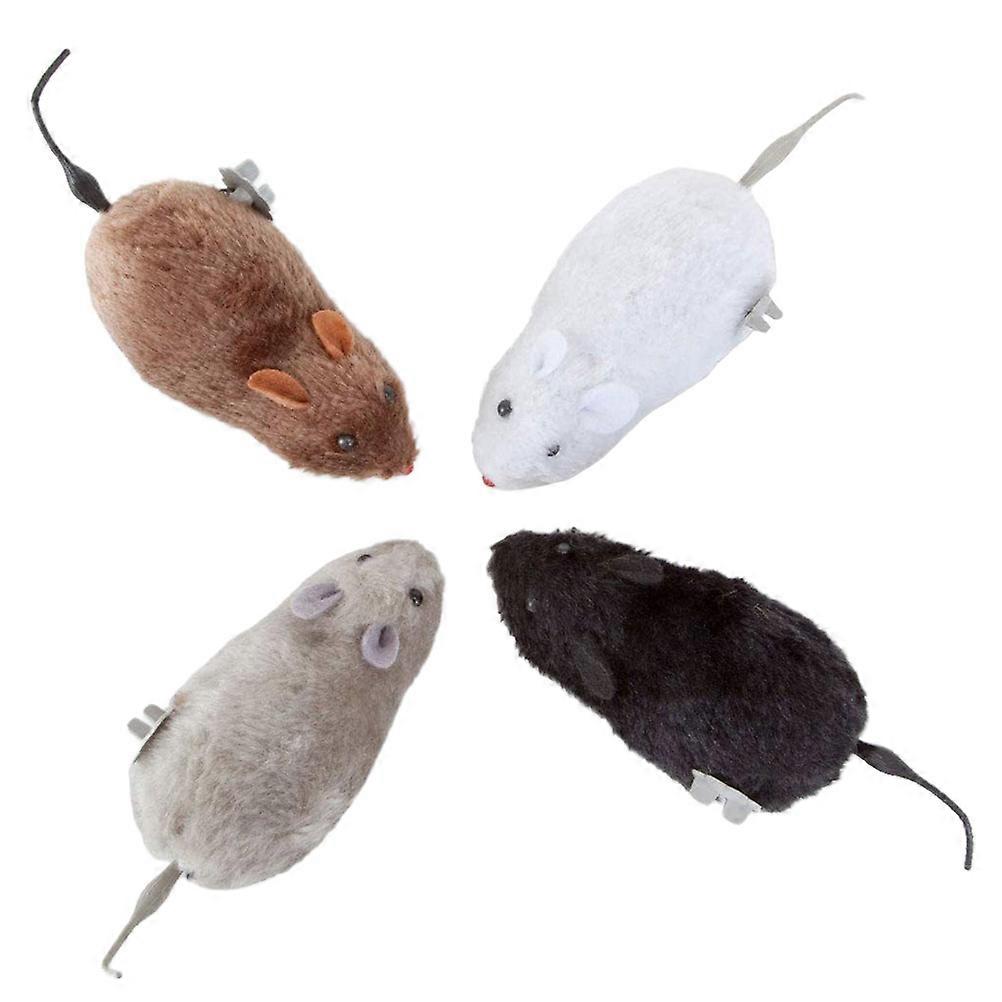Spring Design Wind Up Walking Plush Mouse Toy for Cats – 4PCS Educational Plaything, Random Color