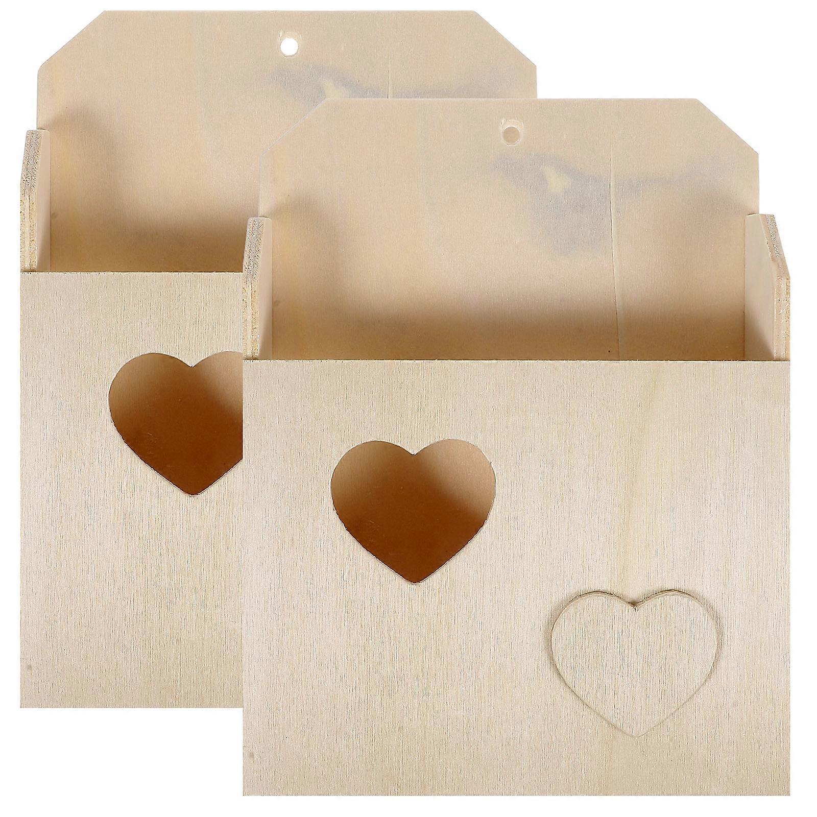 Wooden Envelope Box for DIY Use 2Pcs Blank Beige Pen Holder