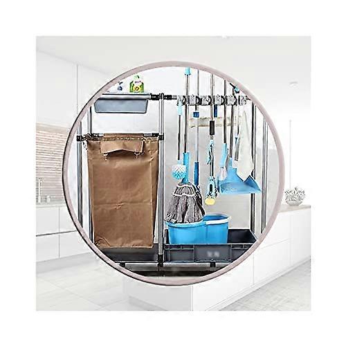 مكنسة ممسحة حامل تنظيف عربة أداة تخزين أرضية (فضي)