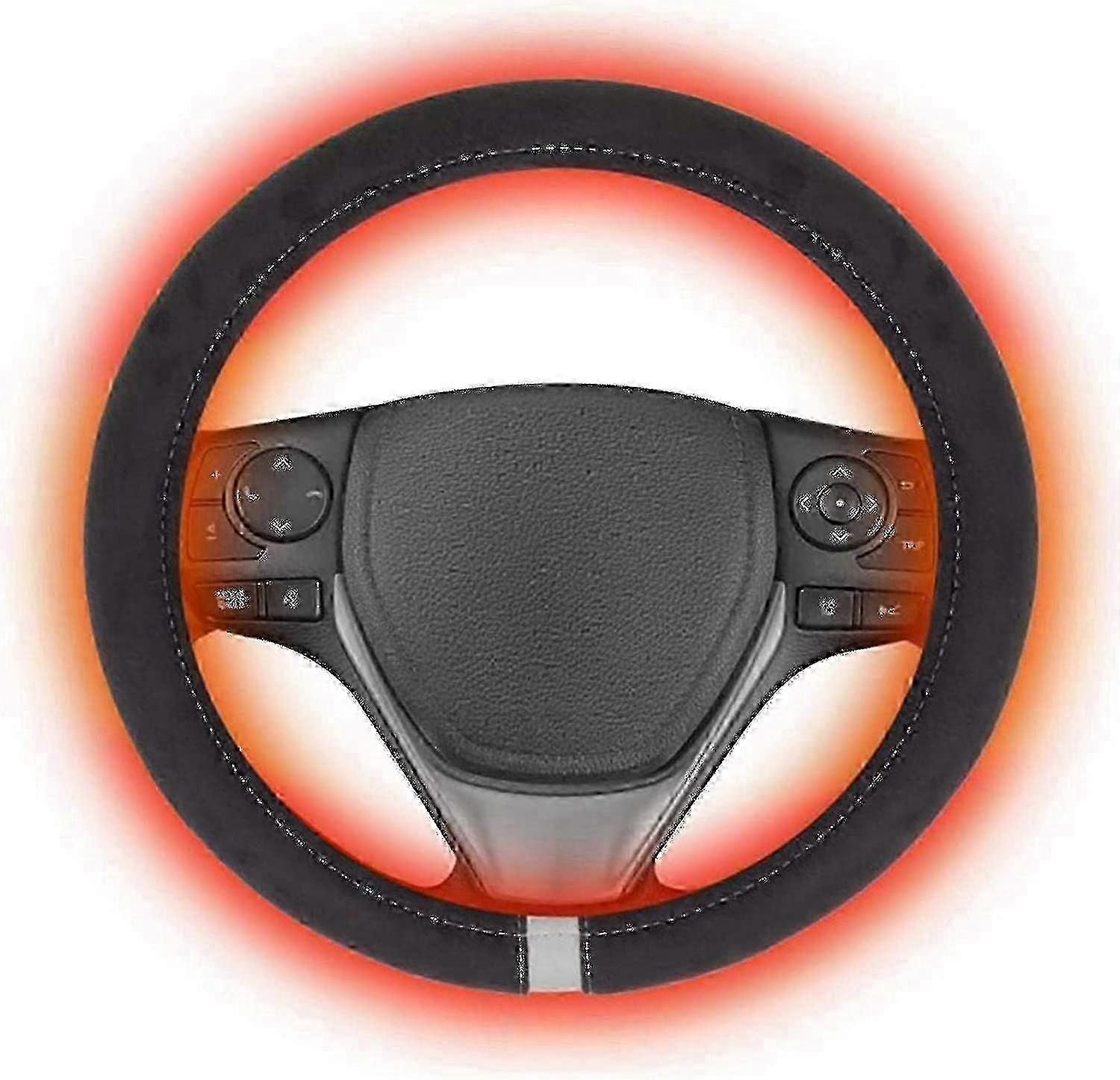 غطاء عجلة قيادة مدفأ بجهد 12 فولت - تصميم خال من التشابك ، 15 بوصة للسيارات الأوروبية