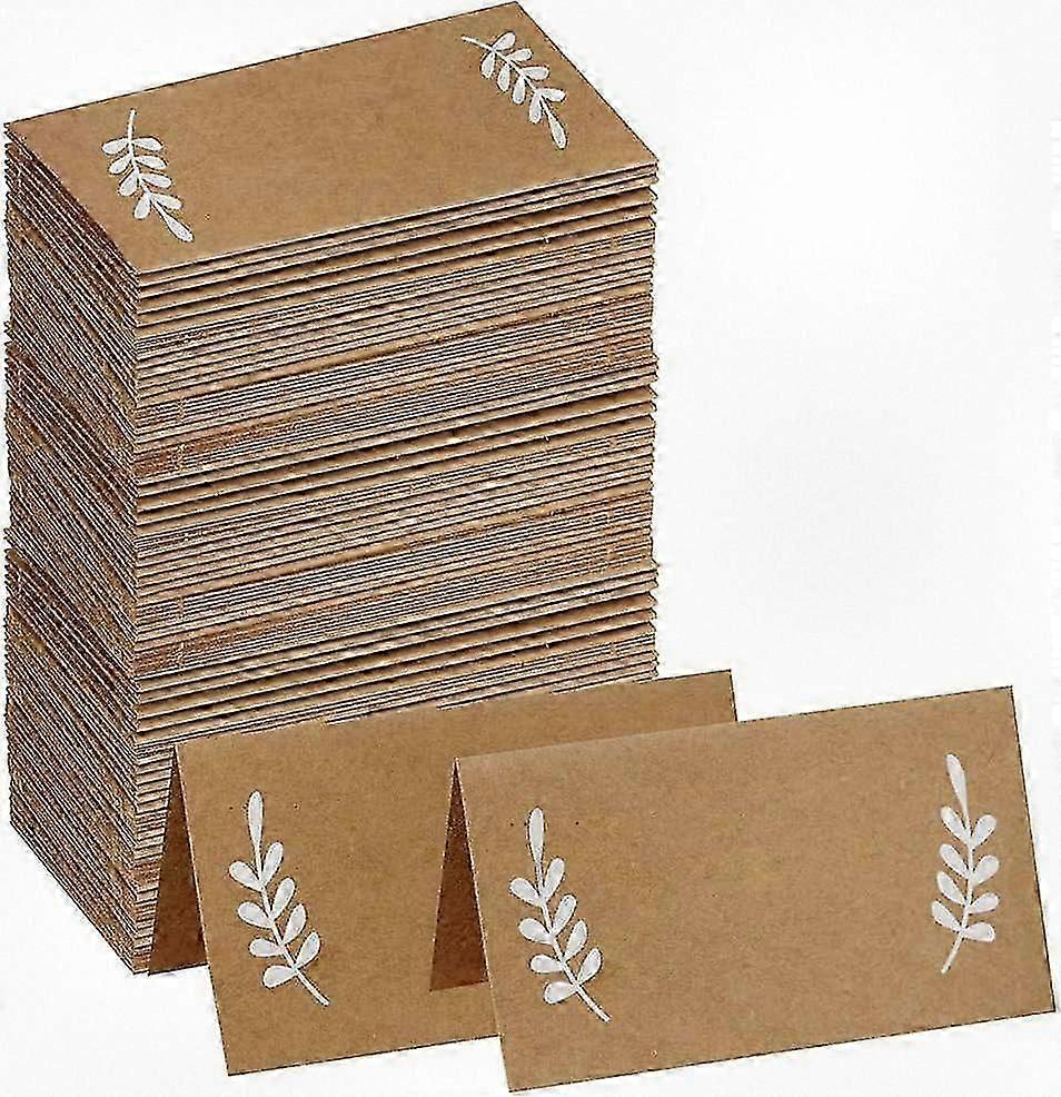 100 White Laurel Leaf Place Cards - Rustic Kraft Paper Table Name and Number Cards for Events