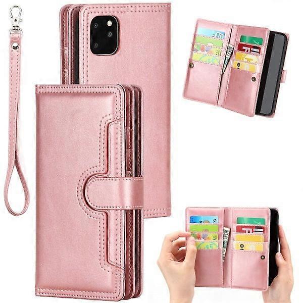 Case For Iphone 13 Pro Max Rose Gold Retro Multi-function Leather Card Wallet Multi-card