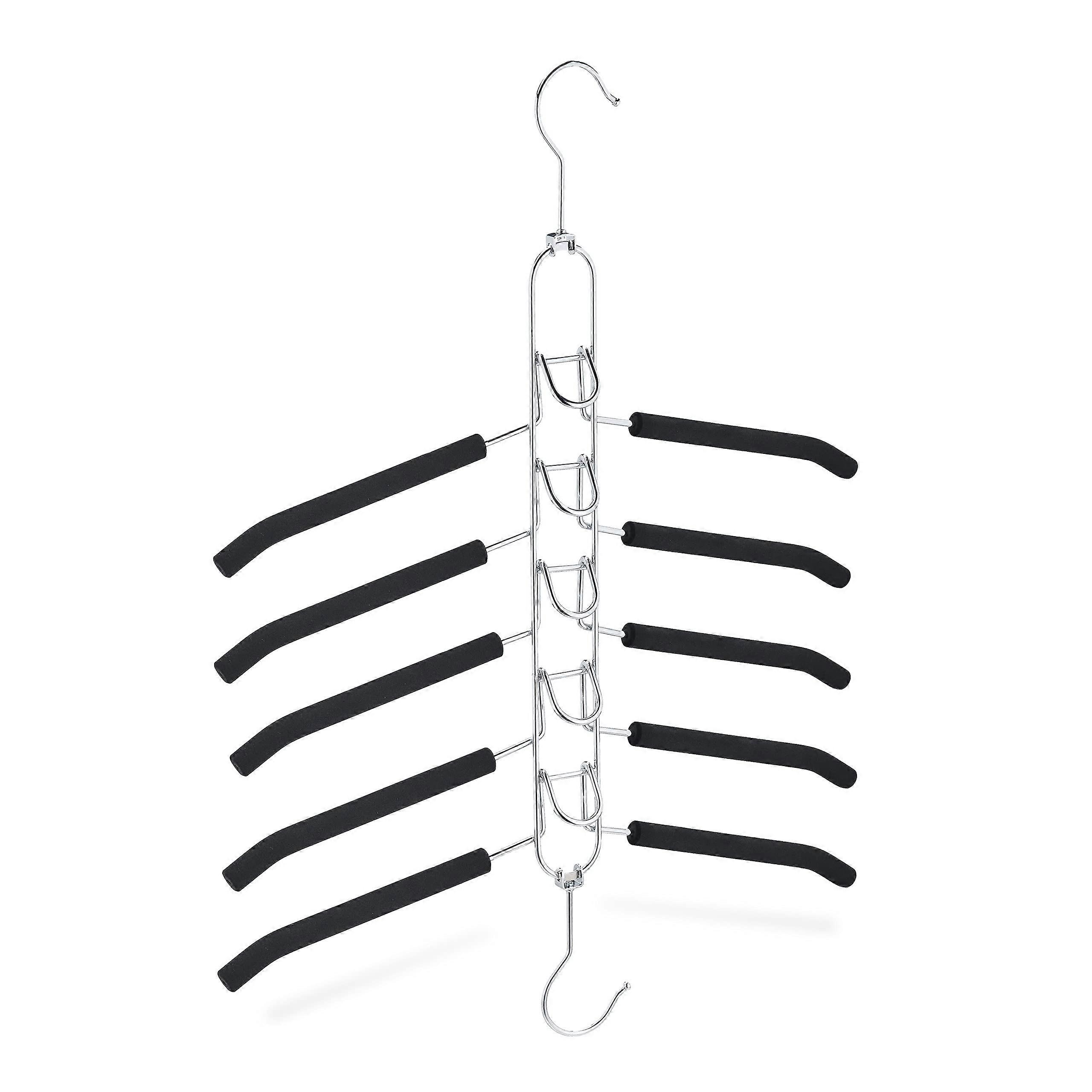 Multi Hangers Set of 5 Padded Non-Slip Design Horizontal & Vertical Space-Saving Clothes Hangers in Black/Silver