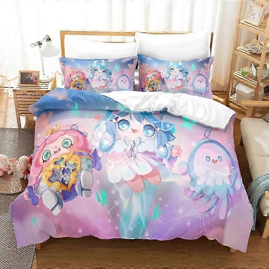 Cartoon-Themed Bedding Set for Kids and Adults Featuring Eggy Design, Includes Duvet Cover and Pillowcase, 3-Piece Home Textile Collection f