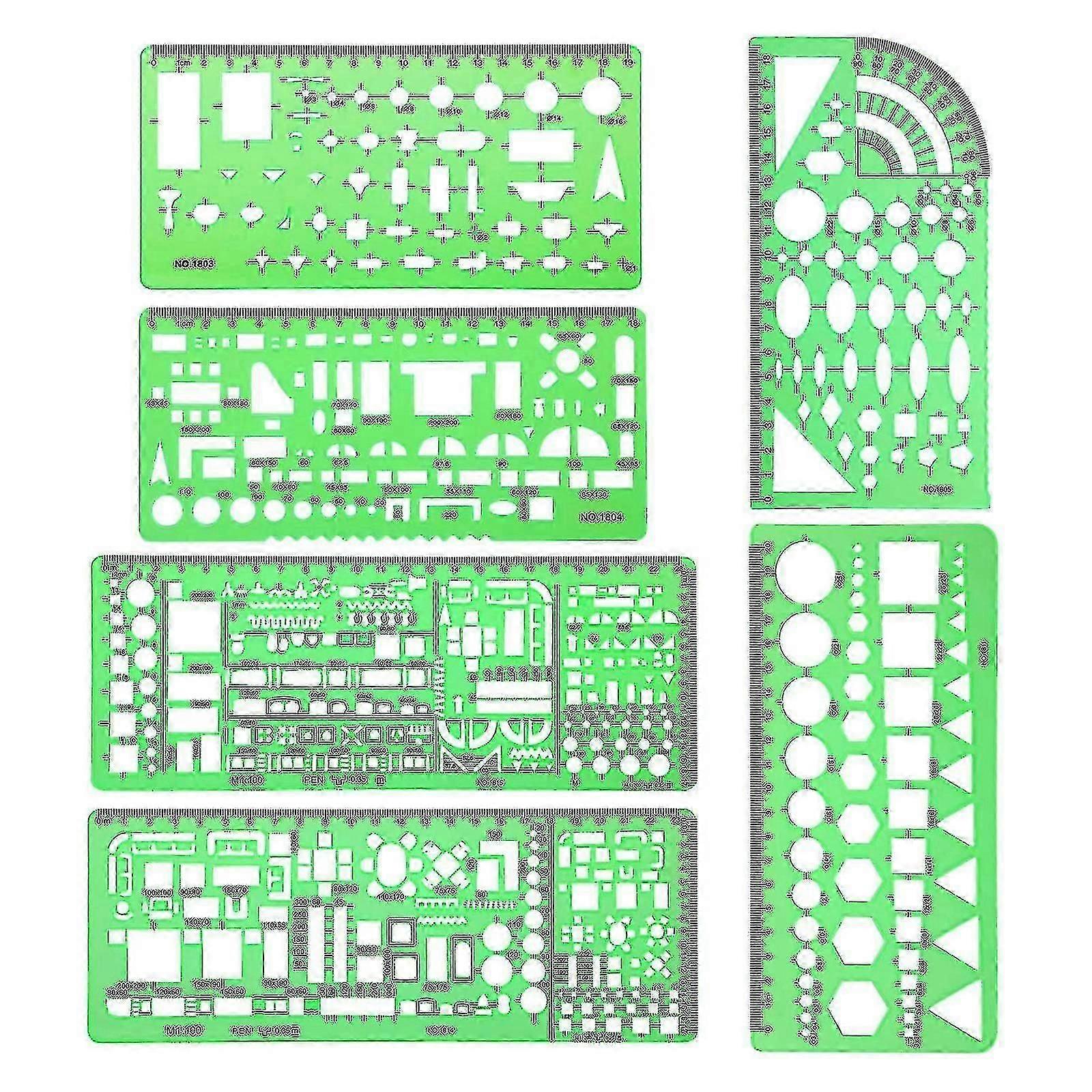 2023-6 Pcs Architect Multi Purpose Drawing Template Set House Plan Interior Design And