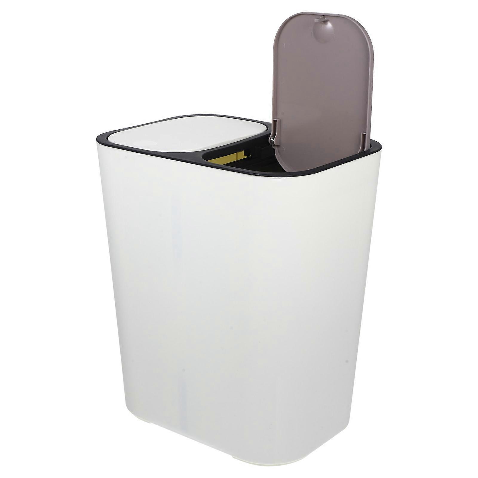 Portable Kitchen Recycling Trash Can with Dual Compartments for Dry and Wet Waste Separation Beige PP Material