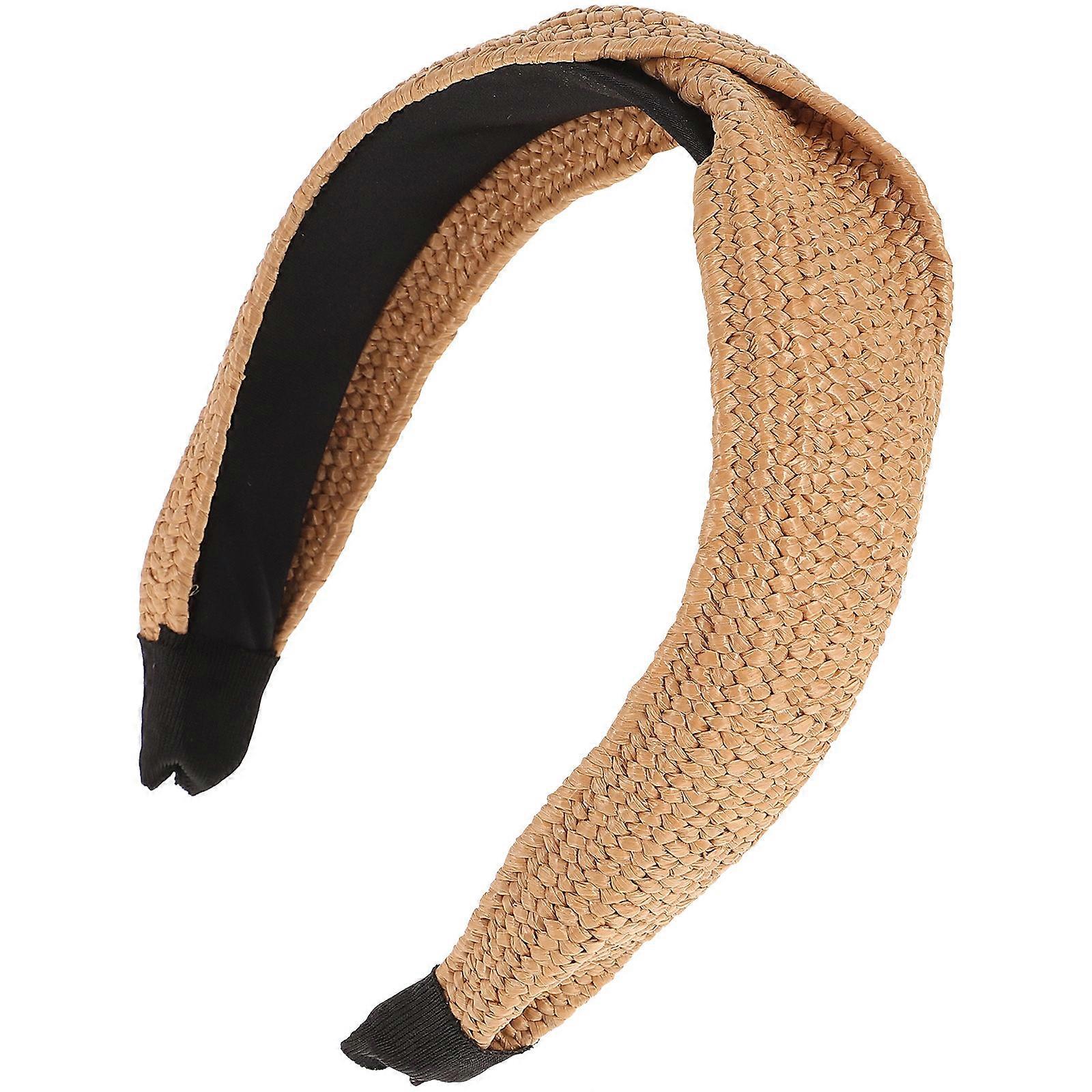 Boho Wide Headband Handwoven Headband Simple Hair Accessory Knotted Circular Shape Khaki Color Ladies Girls Meeting 1Set
