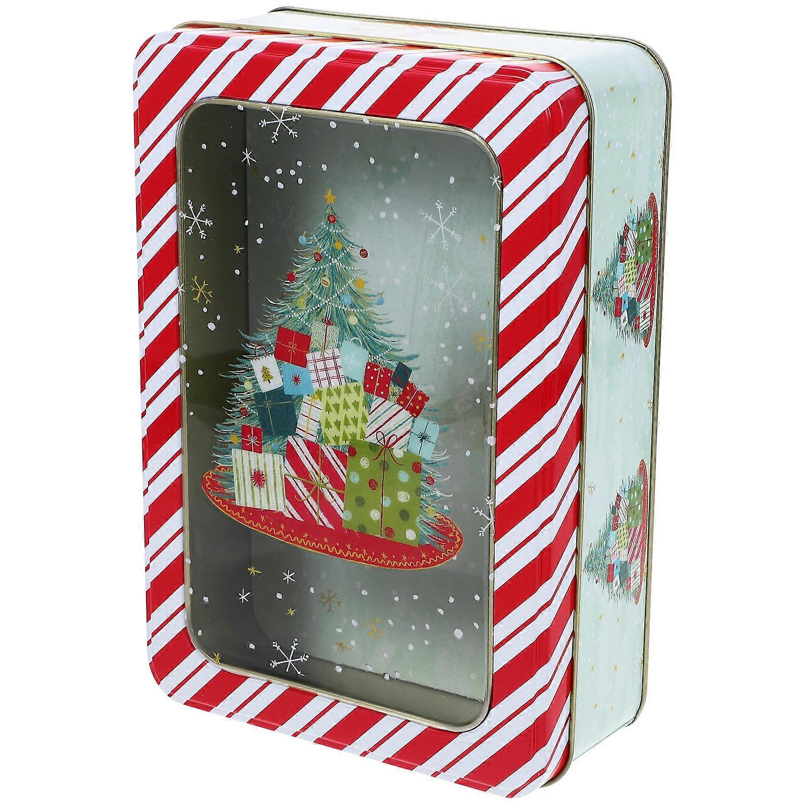 Tinplate Cookie Tin Box Christmas-themed Design Transparent Window for Easy Viewing Biscuit Storage present Box 7.6 5.1 2.3in 1Pack