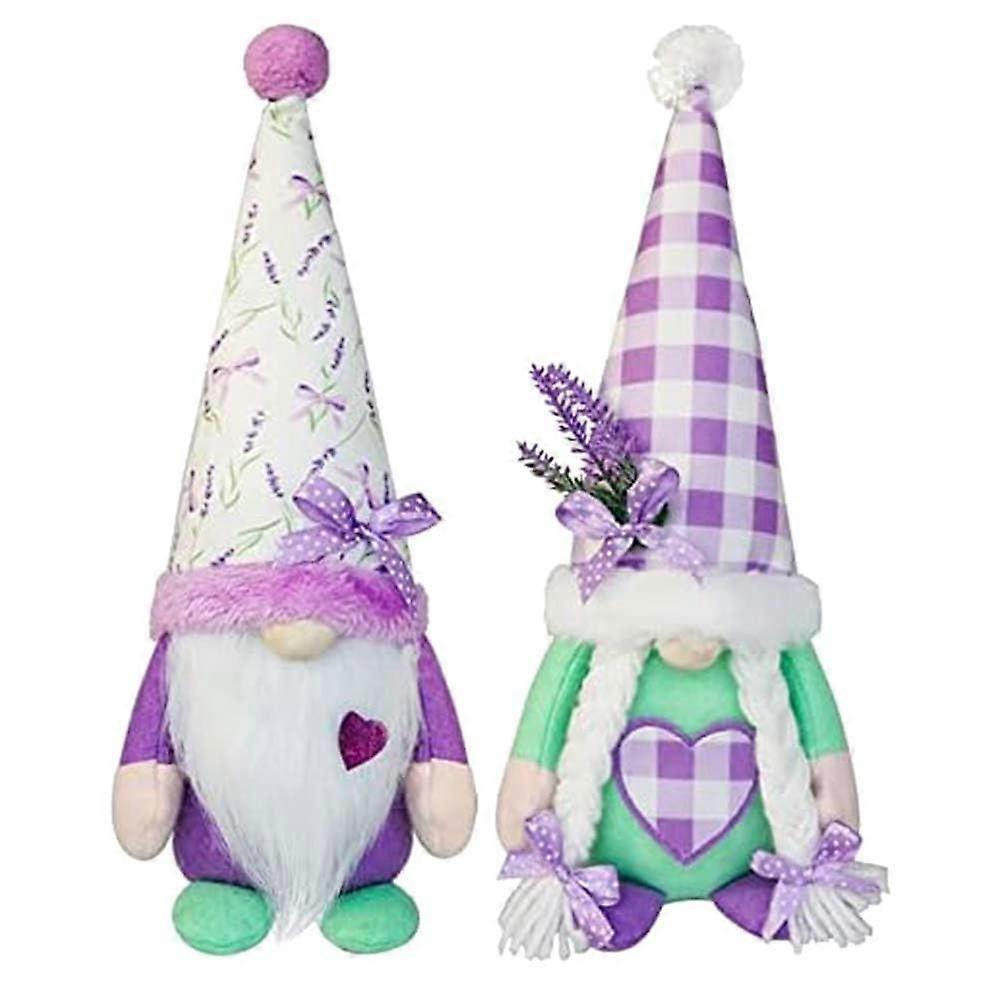 Spring Lavender Gnome Plush Doll Set of 2 Scandinavian Tomte Flower Gnomes Fabric Cotton Filling Garden Decor