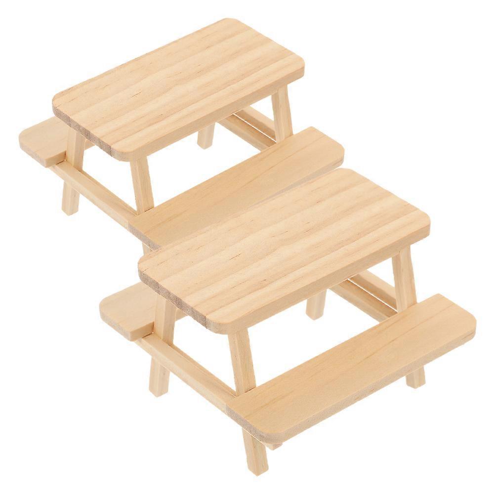 Dining Table Accessories Wooden Miniature Furniture For Dollhouse Kitchen Unfinished Wood Table Chair Bench Model 3.22X3.14X2.16in 2Pcs