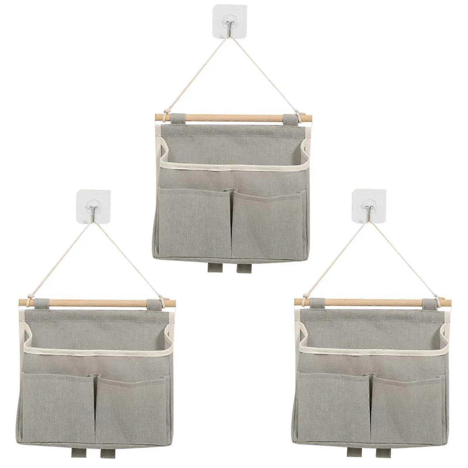 Hanging Organiser, 3 Compartments with Sticky Hooks, Grey