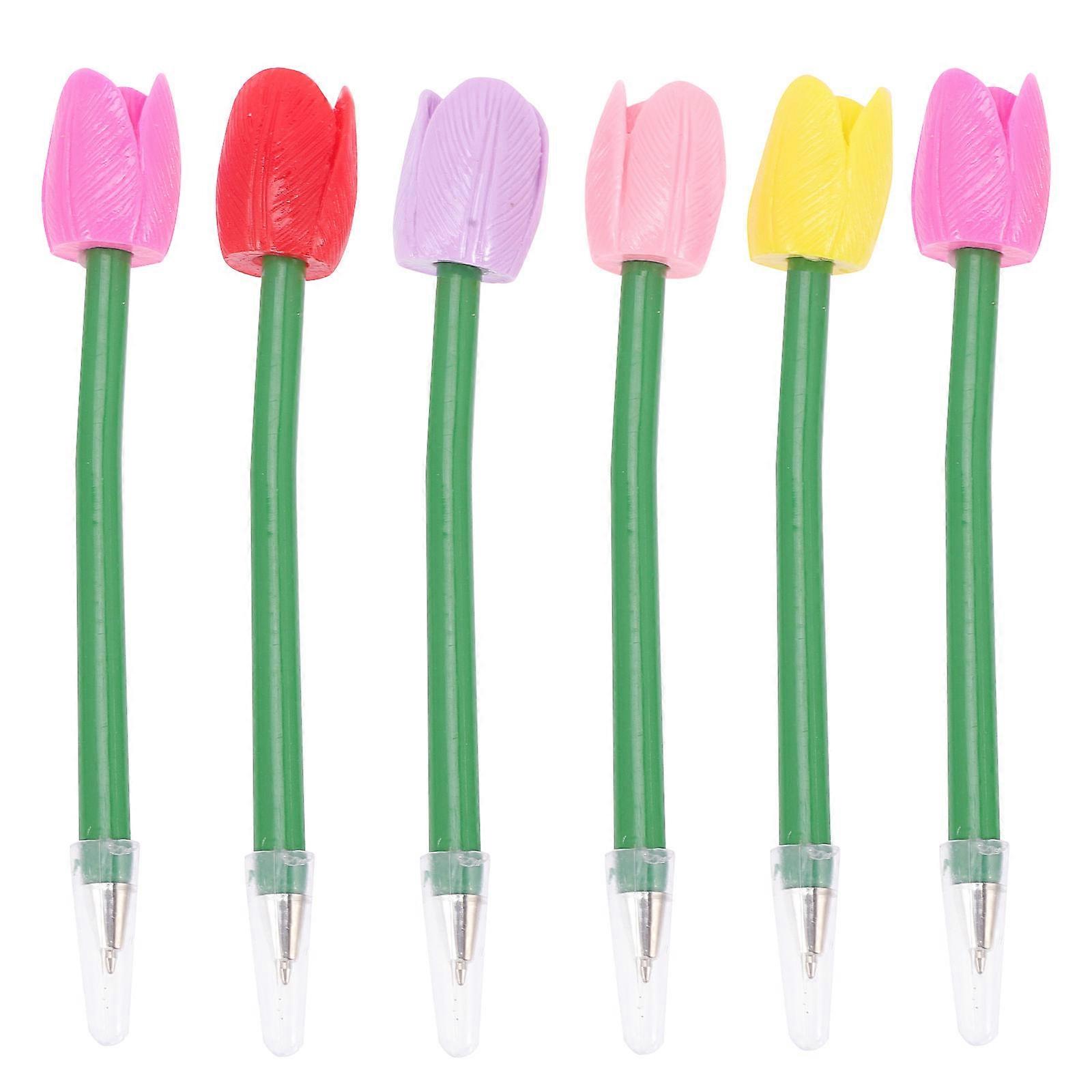 Kawaii Stationery Tulip Flower Pens Assorted Color Smooth Writing 6Pcs