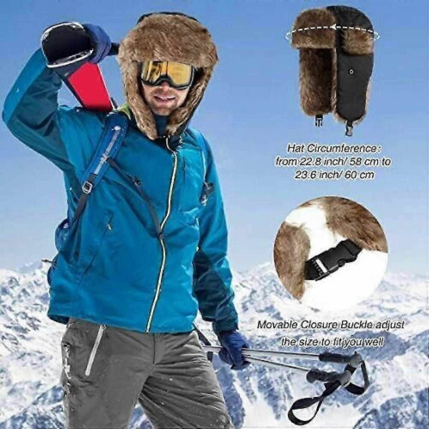 Chapéu Trapper Quente de Inverno Preto com Chapéus de Orelha à Prova de Vento para Mulheres e Homens