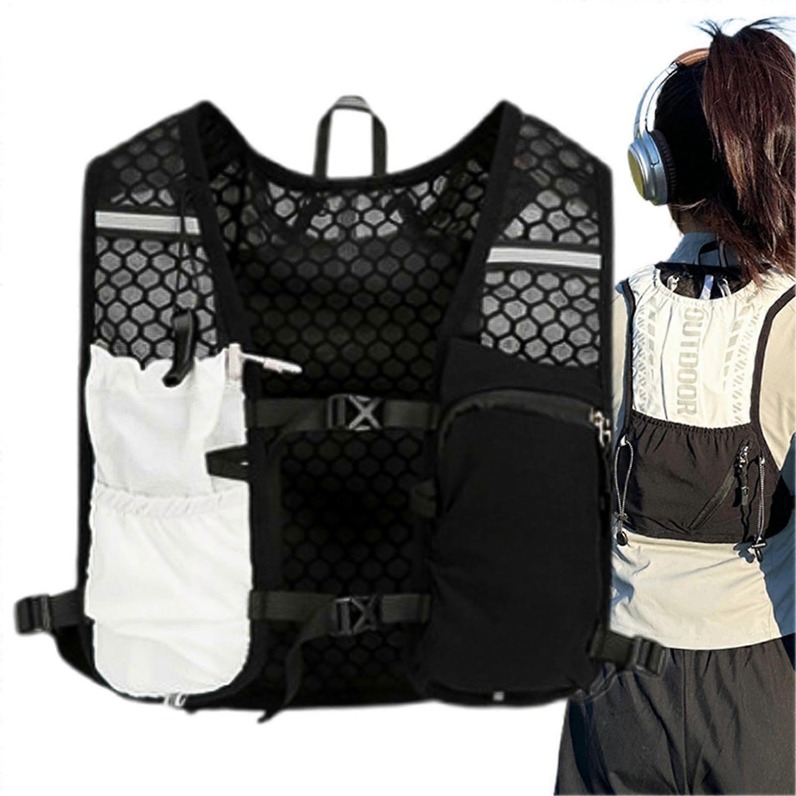 Hydration Vest Pack for Men | Lightweight Adjustable Running Vest with Chest Phone Holder for Hiking, Trail Running, Jogging in Black and White